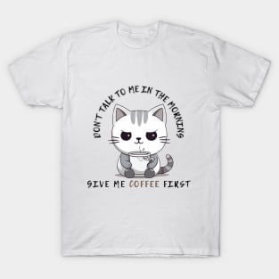 Caffeine & Cuddles - Cozy Cat with Coffee Cup Design T-Shirt